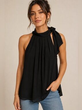 Express Black Pleated Halter Top with Side Neck Tie- Size Medium